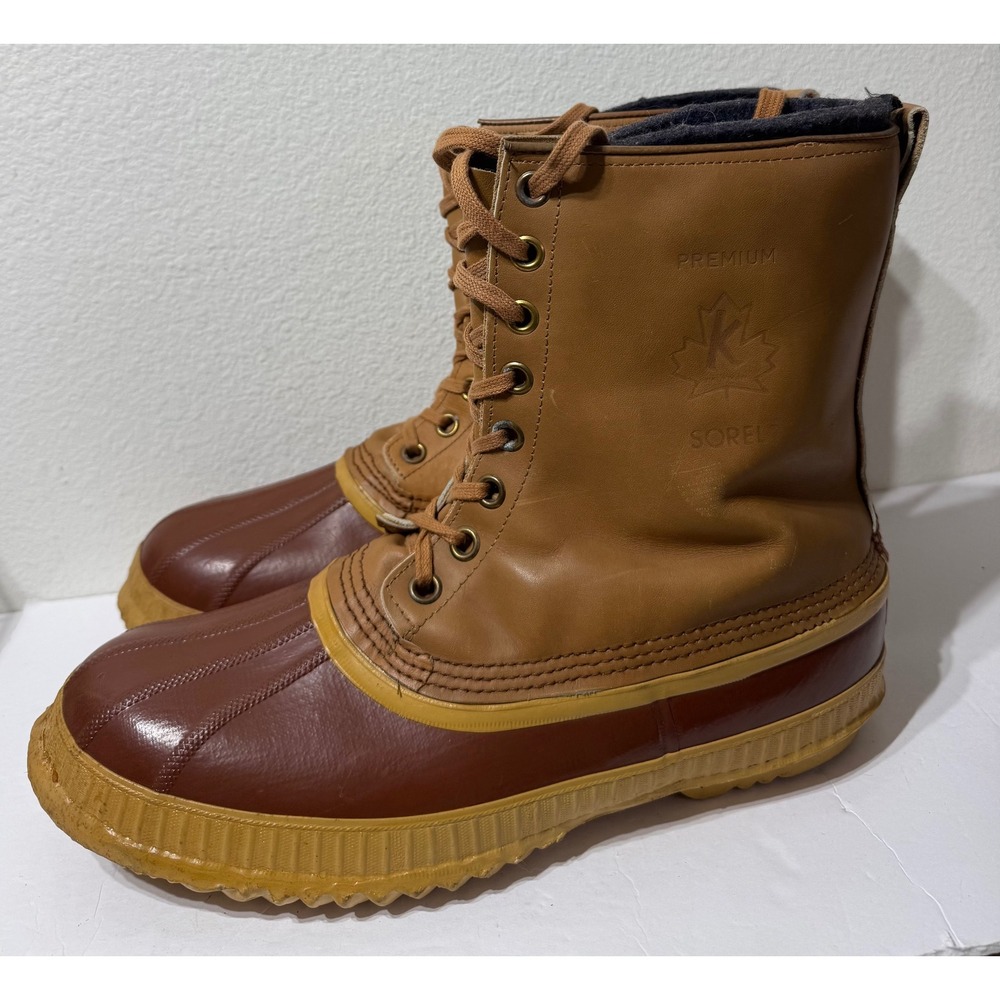 Vintage Sorel Premium Kaufman Duck Boots Mens 13 Brown Leather Made in Canada